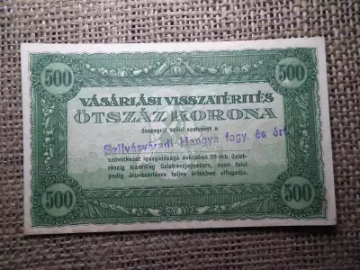 500 Korona Vásárlási visszatérítés HANGYA 1898-tól , Szilvásvárad , Szilvásváradi 