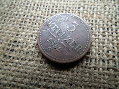 3 krajcár 1851 G , ritka , lapkahibás ! 