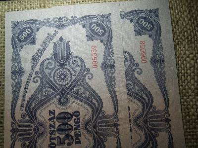 500 pengő 1945 , 2 db hajtatlan sorszámkövető 