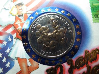 Amerika Egyesült Államok , Maldív-szigetek , érem és bélyeges boríték ! 1985 ! 30 éves Disneyland 1955 - 1985 , Kacsa és egér 