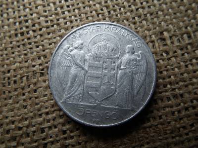 5 pengő 1943 , Magyar címer felülnyomás 