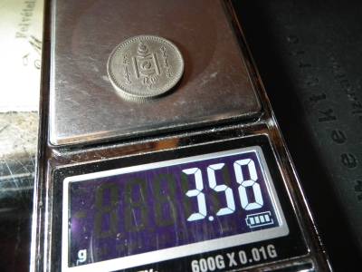 Mongólia 20 möngö 1925  , ezüst  