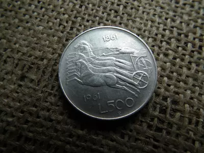 Olaszország , ezüst 500 líra 1961 , lire , egyesítésének centenáriuma