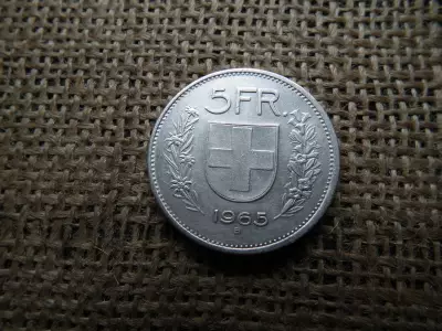 Svájc , ezüst 5 frank 1965 B , francs 