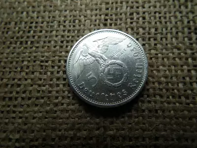 Birodalmi ezüst 5 márka 1936 A , Nagy sasos - horogkeresztes 