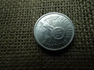 Birodalmi ezüst 5 márka 1936 D , Nagy sasos - horogkeresztes 