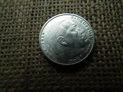 Birodalmi ezüst 5 márka 1936 G , Nagy sasos - horogkeresztes 