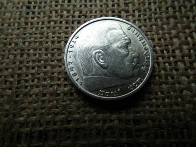 Birodalmi ezüst 5 márka 1936 J , Nagy sasos - horogkeresztes 