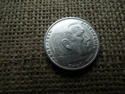 Birodalmi ezüst 5 márka 1939 D , Nagy sasos - horogkeresztes 