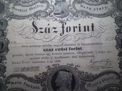 Kossuth 100 forint 1848 , nagyon ritka , sajnos körbe lett vágva , de nem javított , eredeti darab !  G 