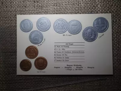 Magyarország érmék dombornyomott pénzes levelezőlap ! Pengő rendszer ! Nagyon ritka !