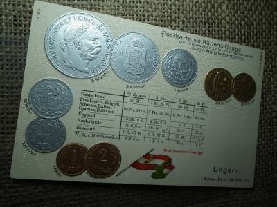 Ausztria - Magyarország érmék dombornyomott pénzes levelezőlap ! Korona rendszer ! Ritka