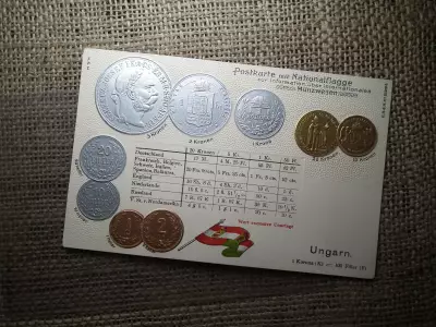 Ausztria - Magyarország érmék dombornyomott pénzes levelezőlap ! Korona rendszer ! Ritka