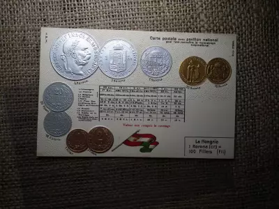 Ausztria - Magyarország érmék dombornyomott pénzes levelezőlap ! Korona rendszer ! Ritka