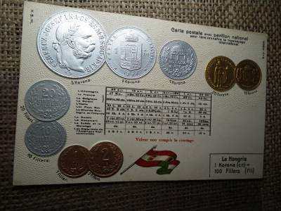 Ausztria - Magyarország érmék dombornyomott pénzes levelezőlap ! Korona rendszer ! Ritka