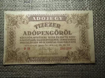 Tízezer Adópengő 1946 , százezer fölötti , nyomdahibás , eltolódott 
