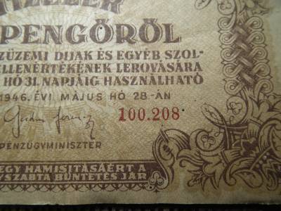Tízezer Adópengő 1946 , százezer fölötti , nyomdahibás , eltolódott 