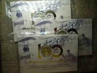 100 éves a Magyar Nemzeti Bank MNB 100 forint 2024 - első napi veret - 3 db sorszámkövető 
