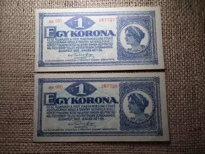 1 korona 1920 , 2 db extra , hajtatlan , 2 db sorszámkövető 