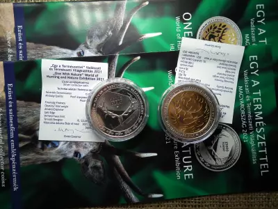 VADÁSZATI ÉS TERMÉSZETI KIÁLLÍTÁS / EZÜST PP EMLÉKÉRME / 15000 forint 2021 , + prospektus + certi , ár/db , D