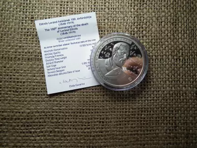 Eötvös Lóránd halálának 100. évf. .ezüst 10000 Forint 2019 BP PP +certi , D