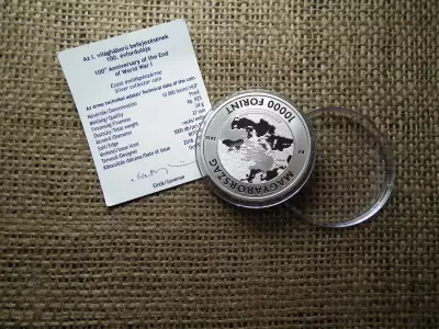 I.VILÁGHÁBORÚ BEFEJEZÉSÉNEK EMLÉKÉRE / EZÜST 10000 FORINT 2018 PP + certi , D