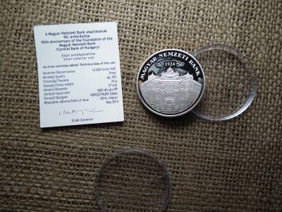 Ezüst 10000 forint 2014 PP - Az MNB alapításának 90. évfordulójára + certi , D Ezüst 10000 forint 2014 PP - Az MNB alapításának 90. évfordulójára + certi , D