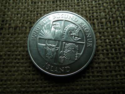 Izland , ezüst 1000 Krónur 1974 , kronur, korona Izland , ezüst 1000 Krónur 1974 , kronur, korona