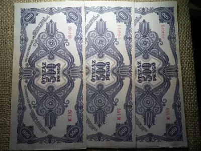 500 pengő 1945 3 db sorszámközeli