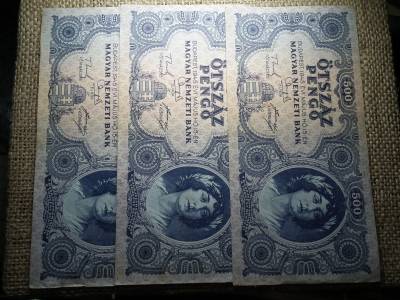 500 pengő 1945 3 db sorszámközeli 500 pengő 1945 3 db sorszámközeli