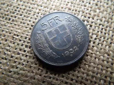 Svájc , ezüst 5 frank 1932 B , francs