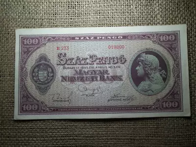 100 pengő 1945 , hajtatlan , 1980 -as születésűeknek jó ajándék lehet ! 