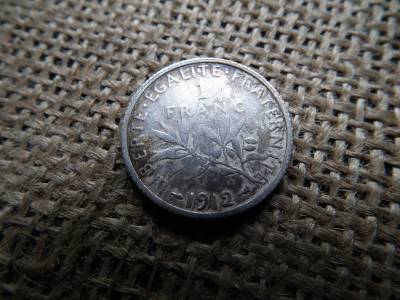 Franciaország ezüst 1 frank 1912 , franc  Franciaország ezüst 1 frank 1912 , franc