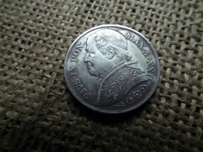 Vatikán , ezüst 2 lire 1867 , líra  , csiszolt perem , IX. Pius