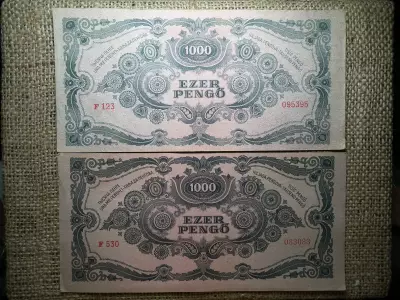 1000 pengő 1945 pár ! Egyenes szárú 3 -as és ovális !