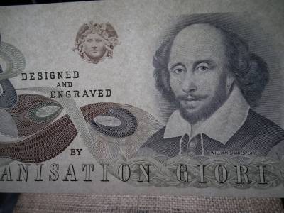 Egyesült Királyság teszt bankjegy , próba , William Shakespeare, 1970-es évek , Nagy-Britannia , hajtatlan Egyesült Királyság teszt bankjegy , próba , William Shakespeare, 1970-es évek , Nagy-Britannia , hajtatlan
