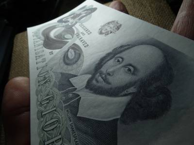 Egyesült Királyság teszt bankjegy , próba , William Shakespeare, 1970-es évek , Nagy-Britannia , hajtatlan Egyesült Királyság teszt bankjegy , próba , William Shakespeare, 1970-es évek , Nagy-Britannia , hajtatlan