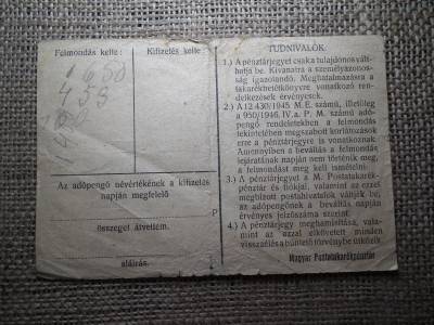 Tízezer nem kamatozó Pénztárjegy 1946 , 10000 adópengő Tízezer nem kamatozó Pénztárjegy 1946 , 10000 adópengő