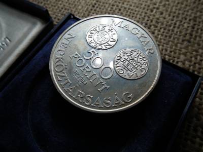 Ezüst 500 forint 1988 BU , Szent István PP , dobozában Ezüst 500 forint 1988 BU , Szent István PP , dobozában