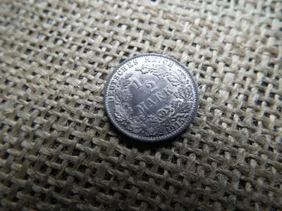 Németország , ezüst 1/2 márka 1915 A , mark 