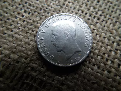 Svédország , ezüst 1 korona 1939 , V. Gusztáv , krona