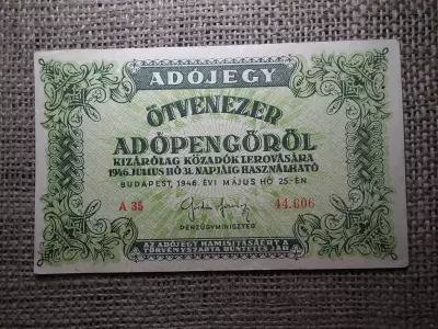 Ötvenezer adópengő 1946 , sorszámos , vízjeles , 50000