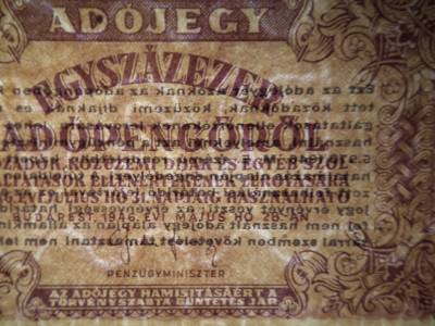 Százezer adópengő 1946 , vízjeles , sorszám nélkül ! 