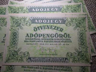 Ötvenezer adópengő 1946 , sorszám nélküli ! 13 db sorszámkövető :) nyomdahibás ! 