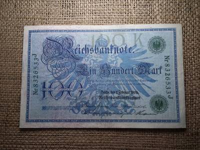 100 márka 1908 , Mark Reichsbanknote; green seal