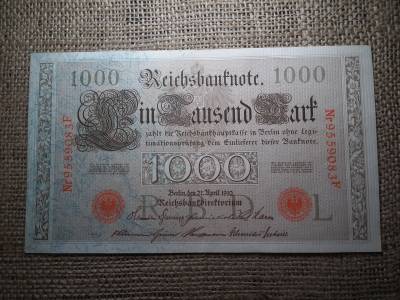 1000 márka 1910 , Mark Reichsbanknote; red seals
