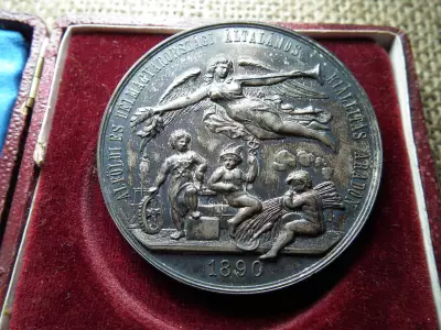 1890 Az érdem jeléül / Alföldi és Délmagyarországi Általános Kiállítás Aradon , extra , ritka ezüst érem , eredeti doboz !