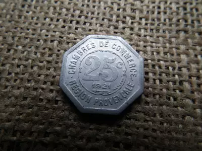Franciaország , Provence-Alpes-Côte d'Azur régió , 25 centimes 1921 , cent