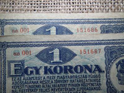 1 korona 1920 , sorszámkövető , aa001 , nagyon alacsony sorozatszám 1 korona 1920 , sorszámkövető , aa001 , nagyon alacsony sorozatszám