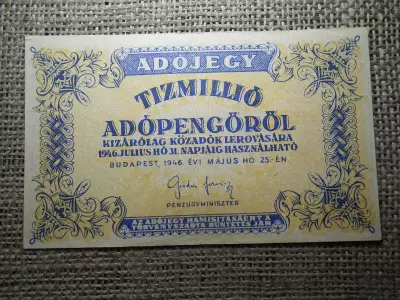Tízmillió Adópengő 1946 , fordított címer , vízjeles